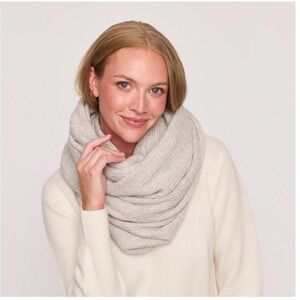 the cashmere project LONDON GREY HEATHER Ribbed Infinity Scarf 100% Cashmere